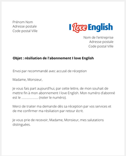 Lettre de résiliation du magazine I love English